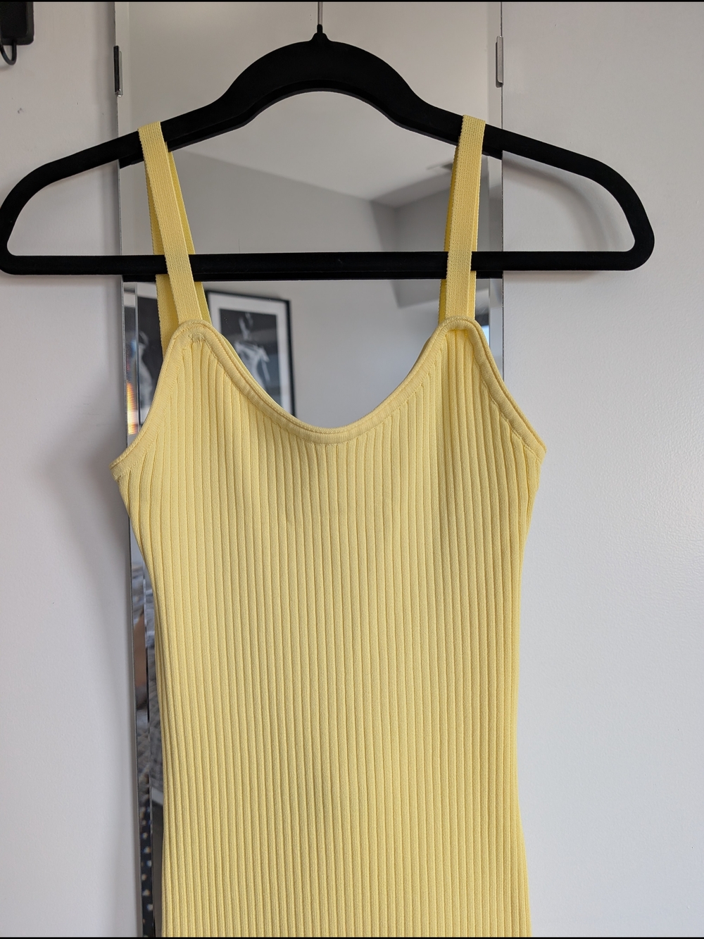 Zara Women’s Ribbed Yellow Knit Tank Midi Dress Tie Back Size S